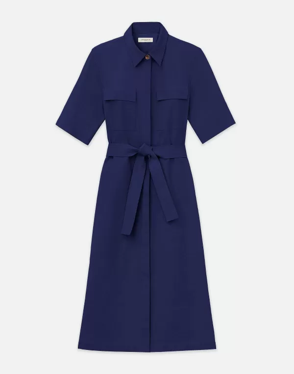 Women Lafayette 148 New York Bi-Stretch Pima Cotton Patch Pocket Shirtdress