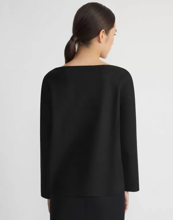 Women Lafayette 148 New York Boiled Wool-Cashmere Jersey Bateau Neck Top