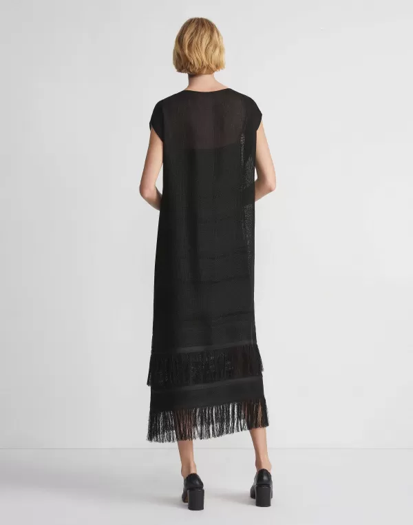 Women Lafayette 148 New York Burlap Jacquard Linen Viscose-Silk Fringed Dress