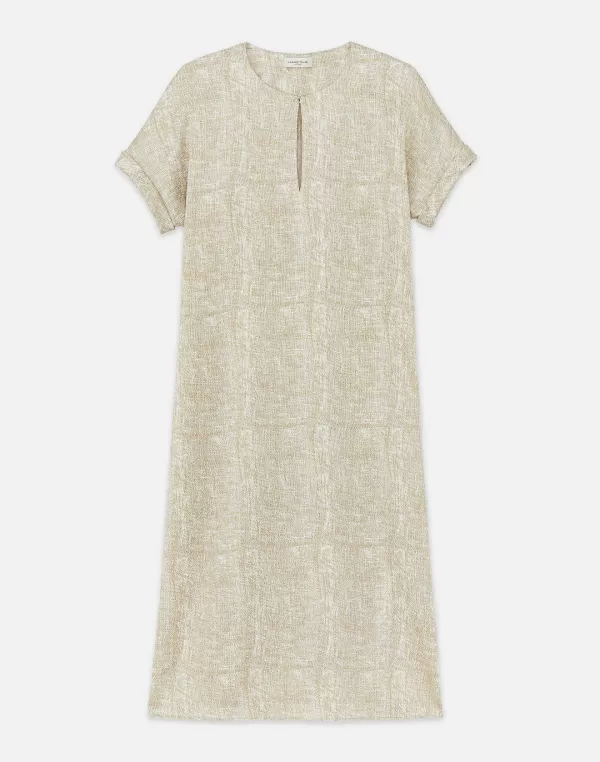 Women Lafayette 148 New York Burlap Print Crinkle Stretch Silk T-Shirt Dress