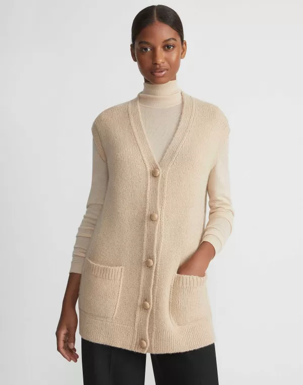 Women Lafayette 148 New York Camel Hair Chainette Button Sweater Vest