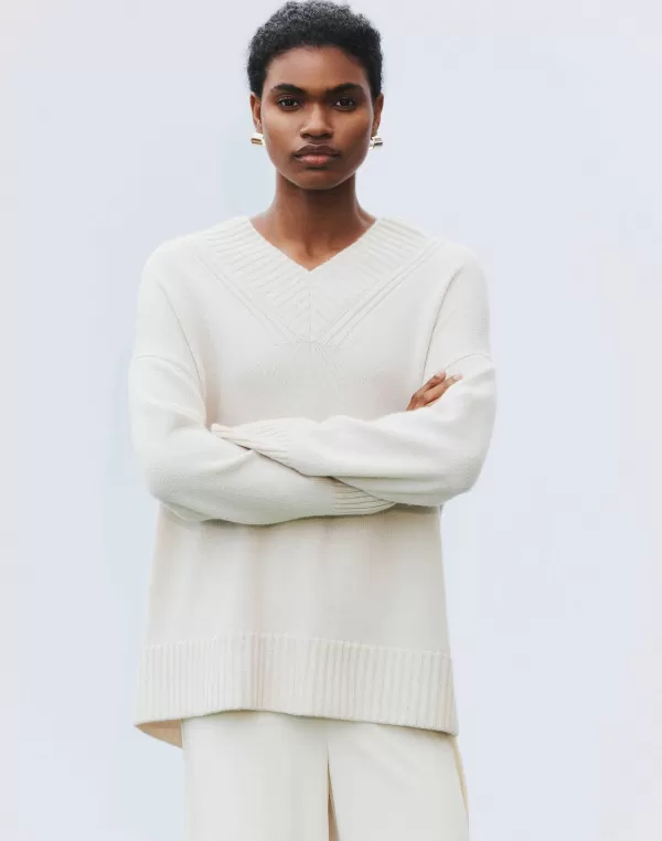 Women Lafayette 148 New York Cashmere Ribbed V-Neck Sweater