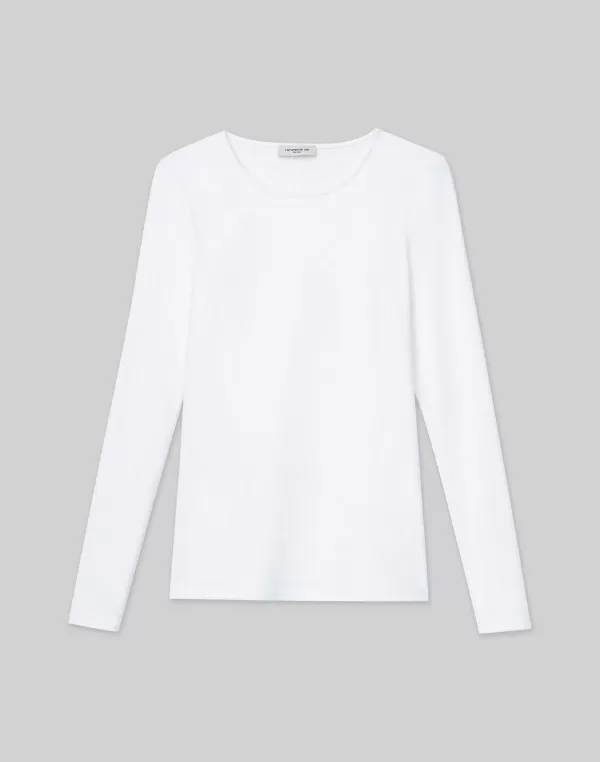 Women Lafayette 148 New York Cotton Rib Crewneck Long Sleeve T-Shirt