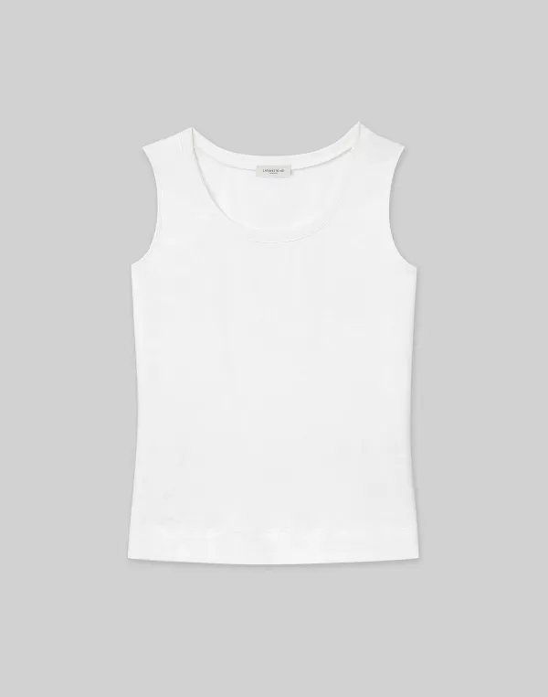 Women Lafayette 148 New York Cotton Rib Scoop Neck Tank