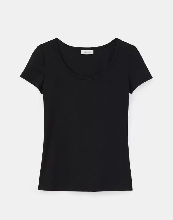 Women Lafayette 148 New York Cotton Rib Scoop Neck T-Shirt