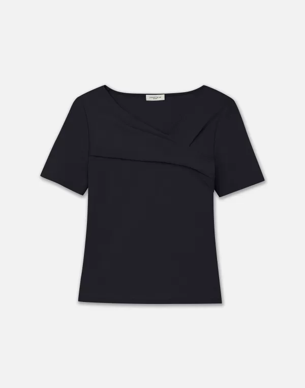 Women Lafayette 148 New York Cotton Rib Twisted V-Neck Tee