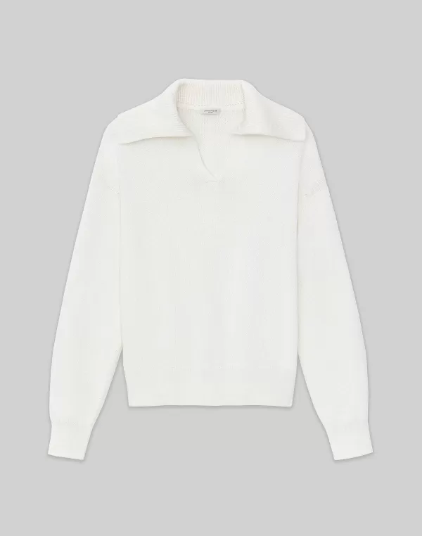 Women Lafayette 148 New York Cotton-Silk Tape Collared Sweater