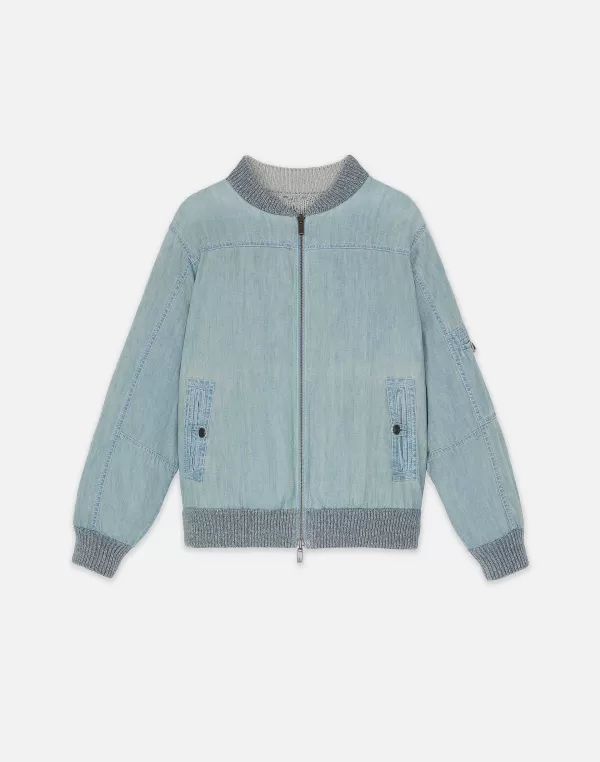 Women Lafayette 148 New York Denim Yarn & Organic Chambray Reversible Bomber