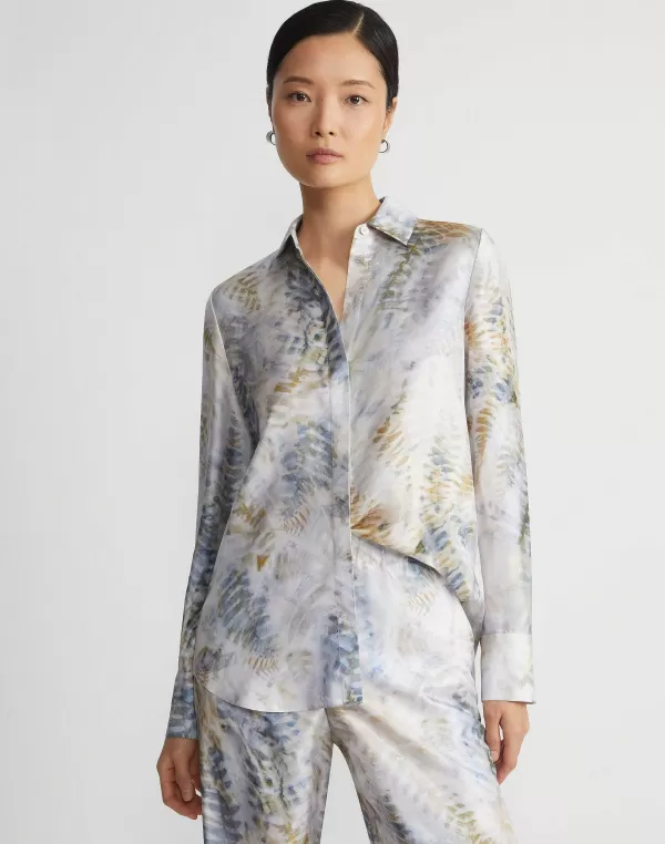 Women Lafayette 148 New York Eco Fern Print Silk Twill Buttoned Blouse