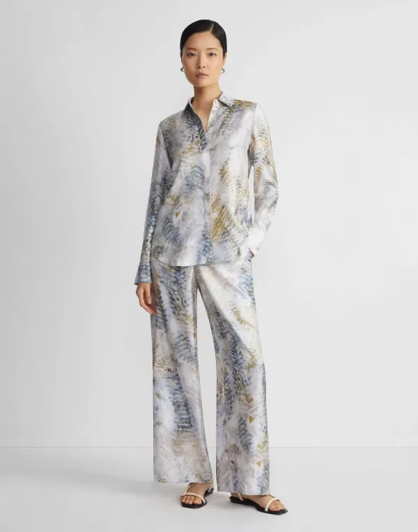 Women Lafayette 148 New York Eco Fern Print Silk Twill Riverside Pant