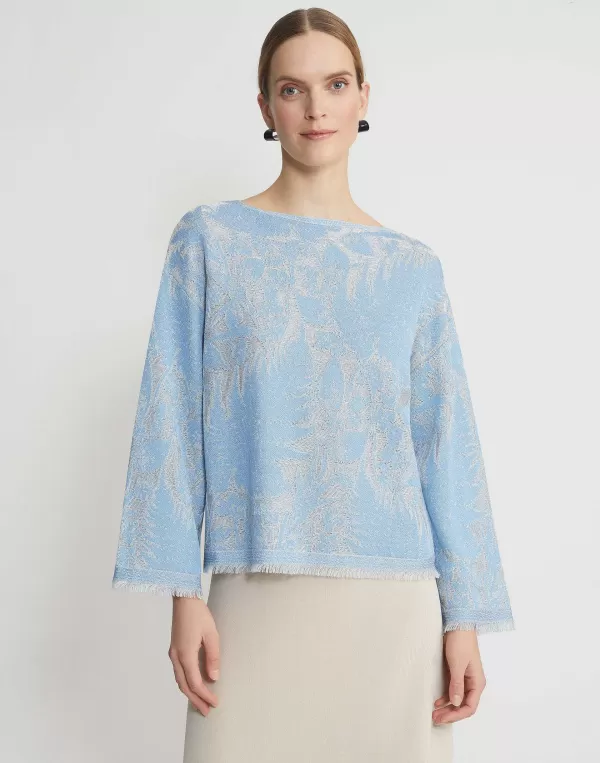 Women Lafayette 148 New York Eco Flora Jacquard Finespun Voile Bateau Sweater