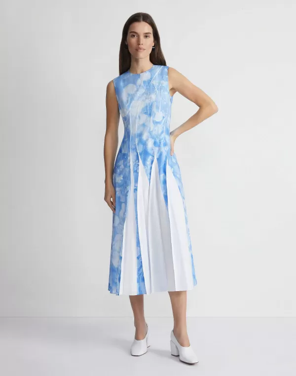 Women Lafayette 148 New York Eco Flora Print Poplin Pleated Dress