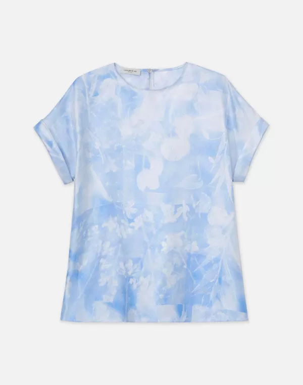 Women Lafayette 148 New York Eco Flora Print Silk Twill T-Shirt Blouse