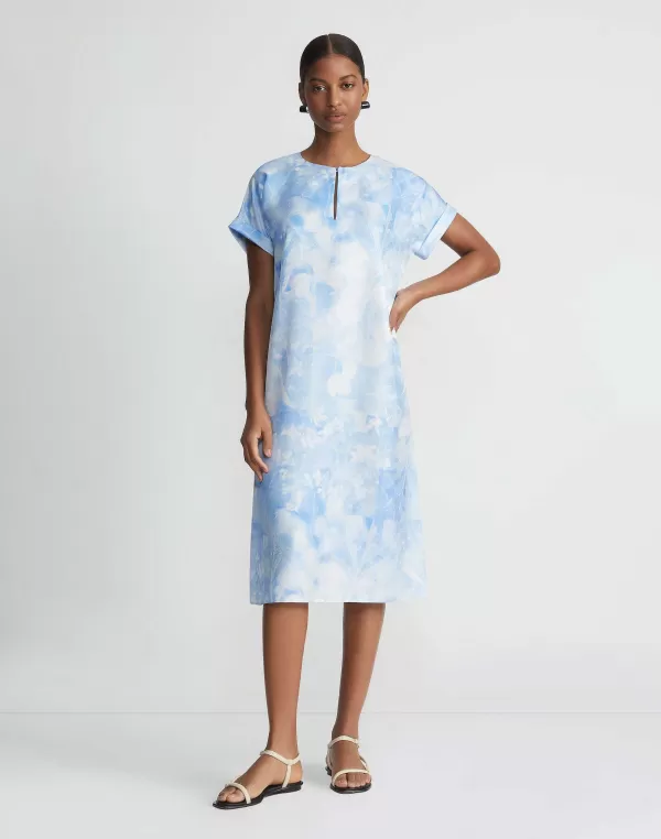 Women Lafayette 148 New York Eco Flora Print Silk Twill T-Shirt Dress