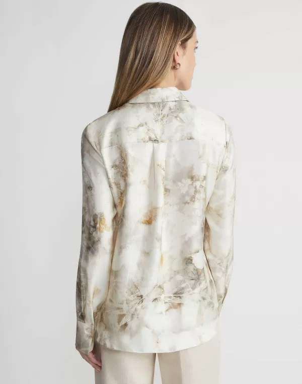 Women Lafayette 148 New York Eco Leaves Print Silk Twill Buttoned Blouse