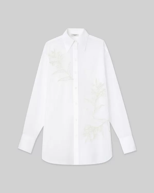 Women Lafayette 148 New York Embroidered Flora Cotton Voile Oversized Shirt