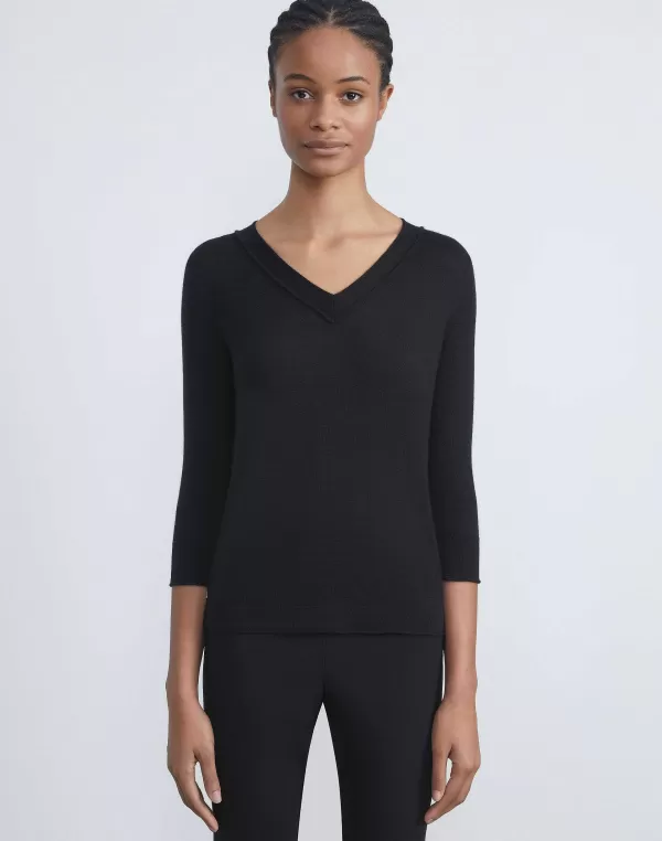 Women Lafayette 148 New York Fine Gauge Cashmere V-Neck Sweater