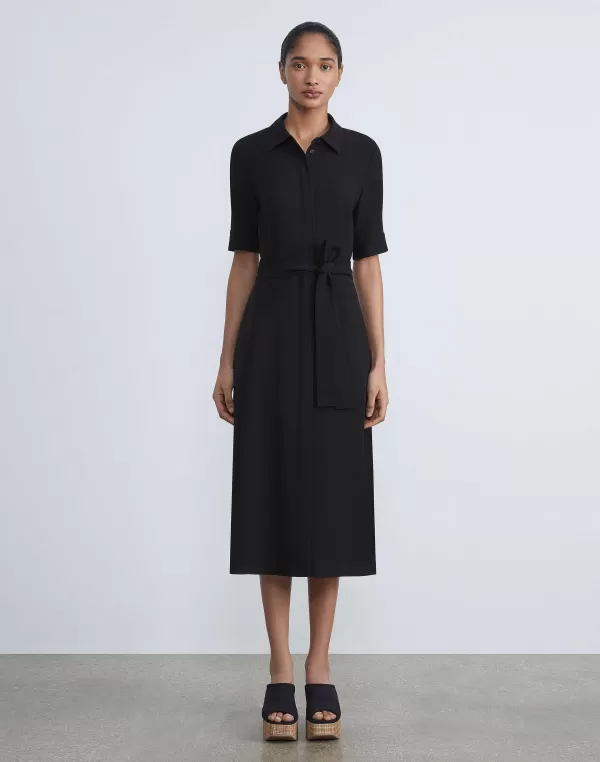 Women Lafayette 148 New York Finesse Crepe Belted Shirtdress