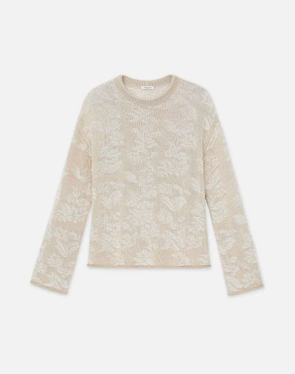 Women Lafayette 148 New York Flora Bloom Cotton-Silk Tape Textured Stitch Sweater