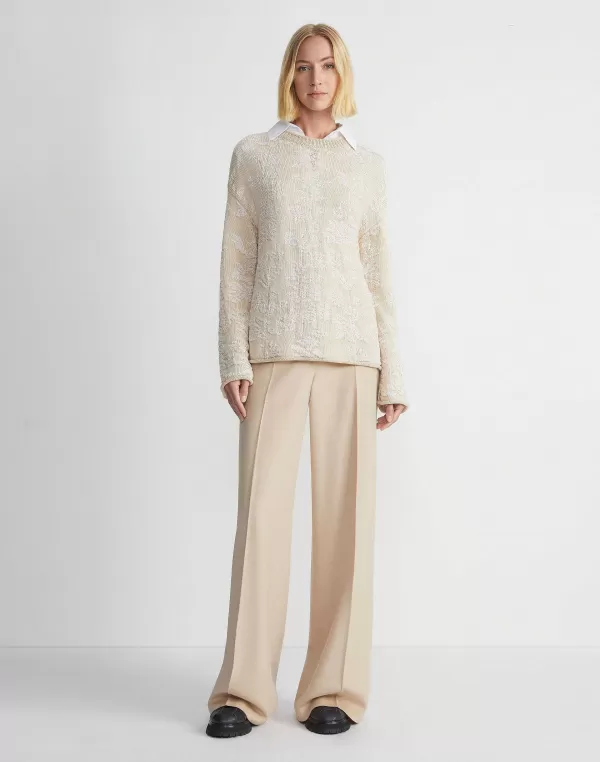 Women Lafayette 148 New York Flora Bloom Cotton-Silk Tape Textured Stitch Sweater