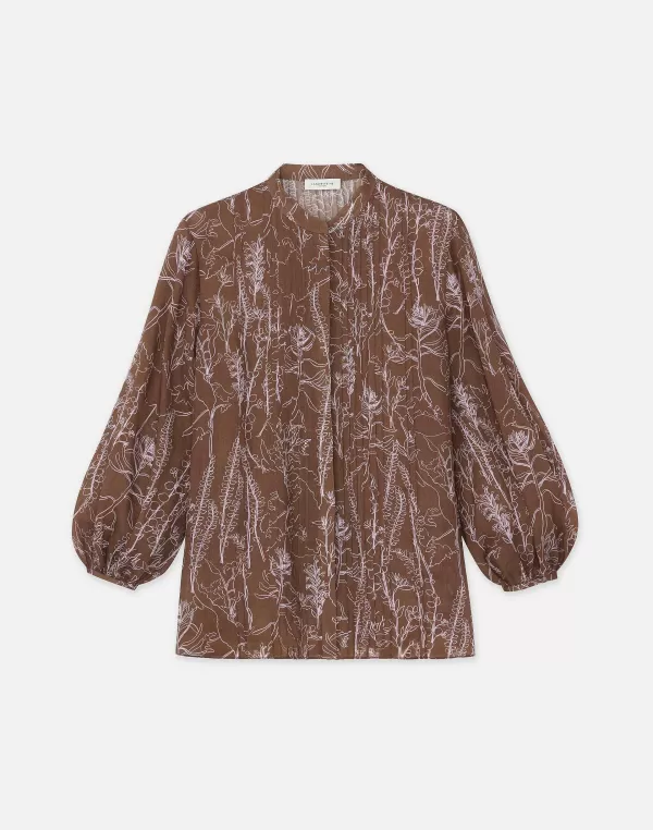 Women Lafayette 148 New York Flora Print Sustainable Gemma Cloth Voile Pintuck Blouse