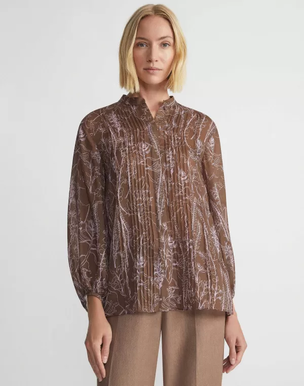 Women Lafayette 148 New York Flora Print Sustainable Gemma Cloth Voile Pintuck Blouse