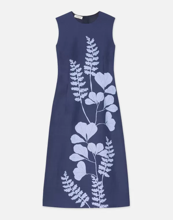 Women Lafayette 148 New York Flora Print Viscose-Linen Sleeveless Dress