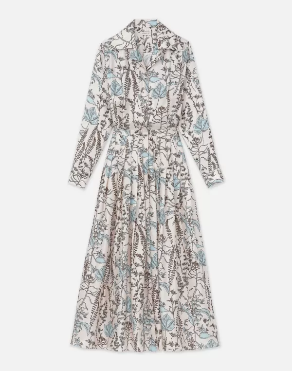 Women Lafayette 148 New York Flora Trail Print Silk Twill Pleated Shirtdress