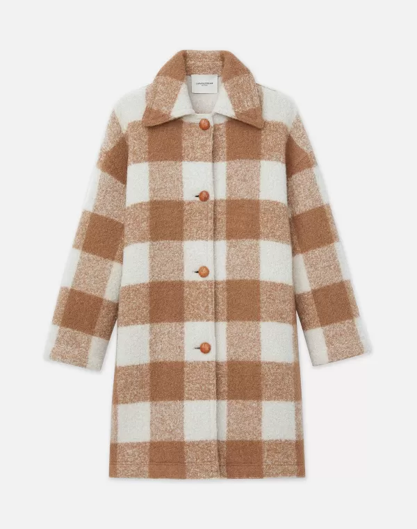 Women Lafayette 148 New York Gingham Alpaca-Wool Boucl Double Face Oversized Coat