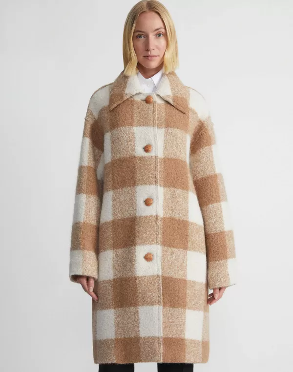 Women Lafayette 148 New York Gingham Alpaca-Wool Boucl Double Face Oversized Coat