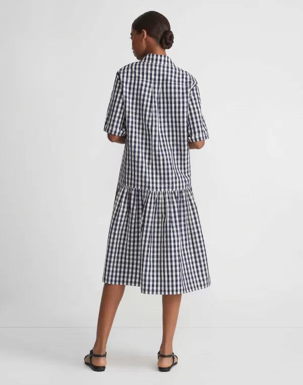 Women Lafayette 148 New York Gingham Crinkle Cotton-Linen Drop Waist Shirtdress