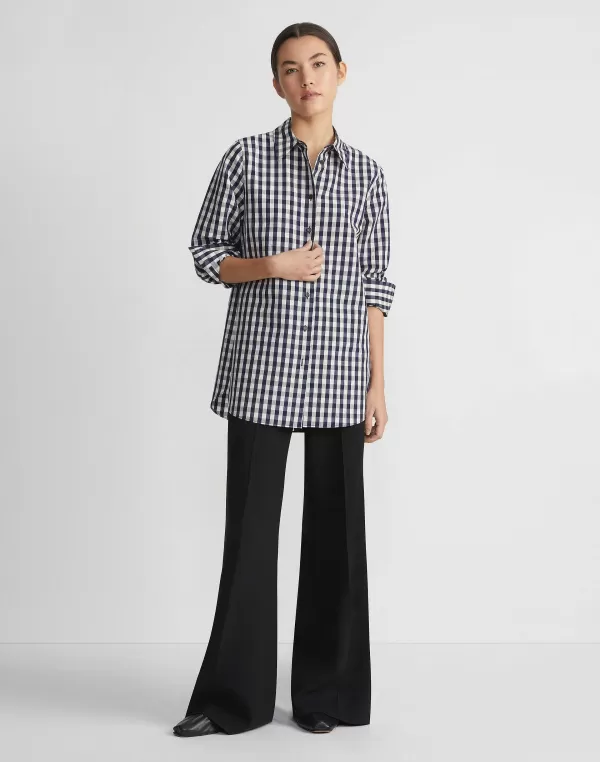 Women Lafayette 148 New York Gingham Crinkle Cotton-Linen Oversized Shirt