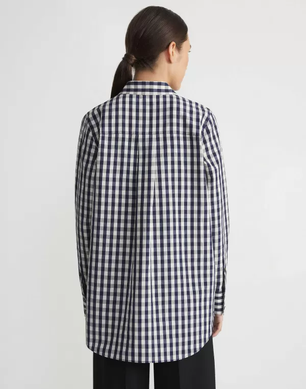 Women Lafayette 148 New York Gingham Crinkle Cotton-Linen Oversized Shirt