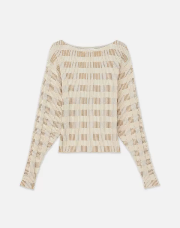 Women Lafayette 148 New York Gingham Responsible Matte Crepe Blouson Sweater