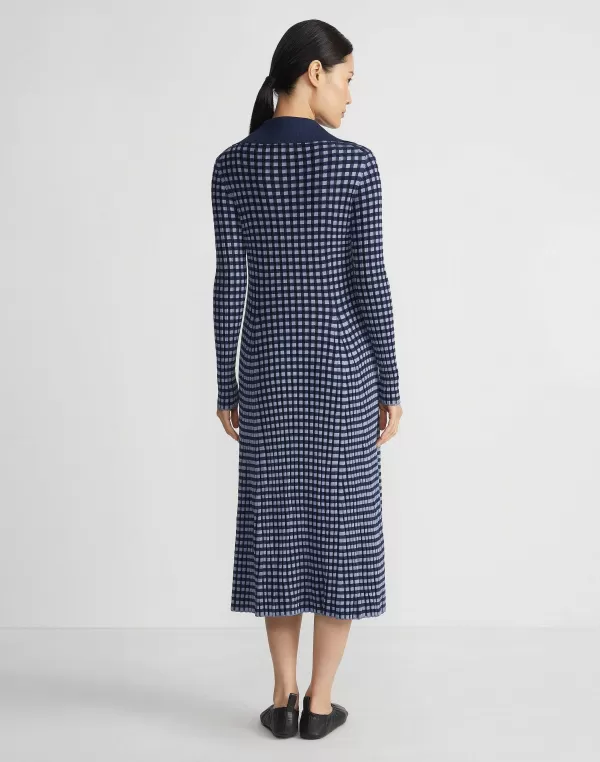 Women Lafayette 148 New York Gingham Responsible Matte Crepe Collared Half-Zip Dress