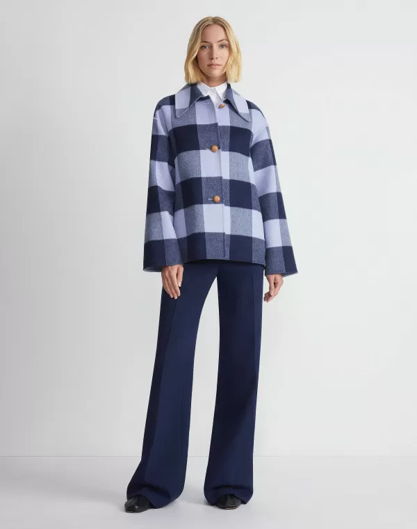 Women Lafayette 148 New York Gingham Wool-Cashmere Double Face Oversized Swing Coat