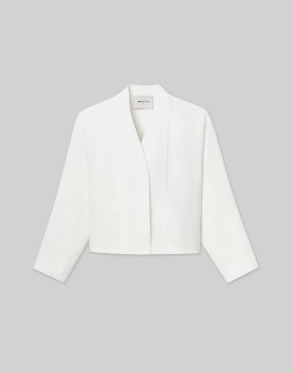 Women Lafayette 148 New York Linen Collarless Open Front Jacket