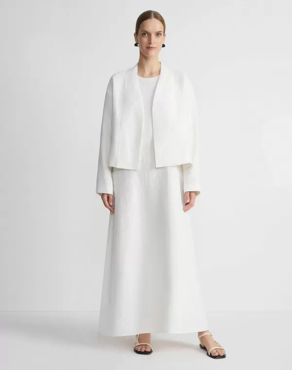 Women Lafayette 148 New York Linen Collarless Open Front Jacket