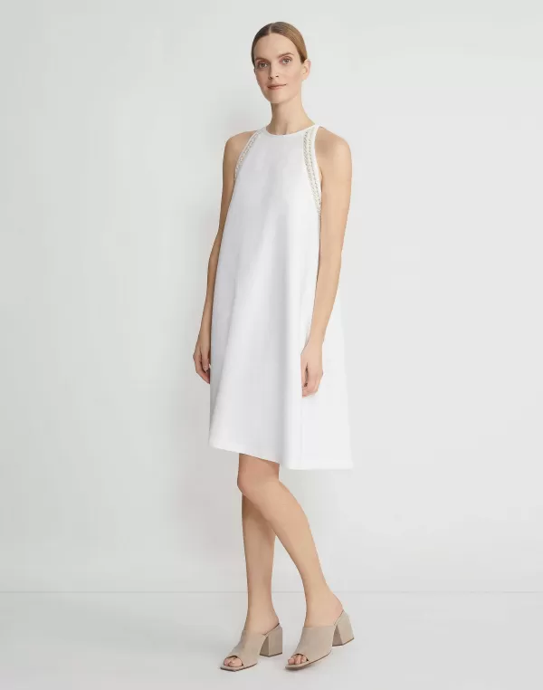 Women Lafayette 148 New York Linen Hand Crochet Swing Dress