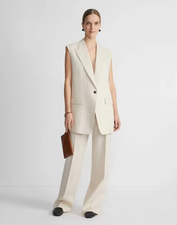 Women Lafayette 148 New York Linen Peak Lapel Longline Vest