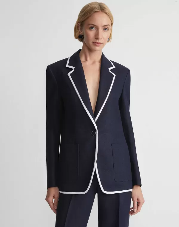 Women Lafayette 148 New York Linen Tipped Blazer