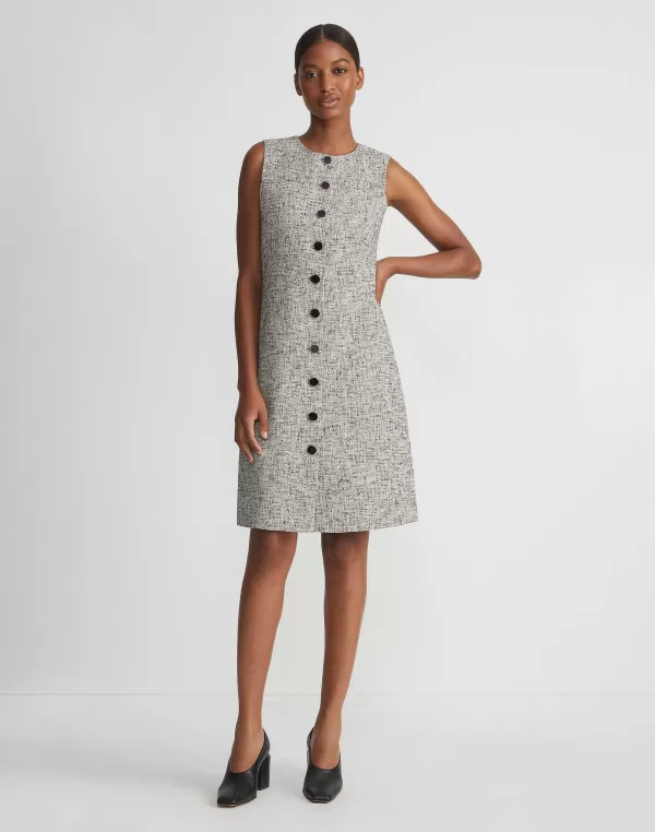 Women Lafayette 148 New York Linen-Cotton Boucl Tweed Buttoned Dress