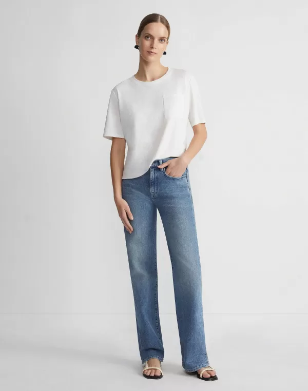 Women Lafayette 148 New York Linen-Cotton Jersey Pocket T-Shirt