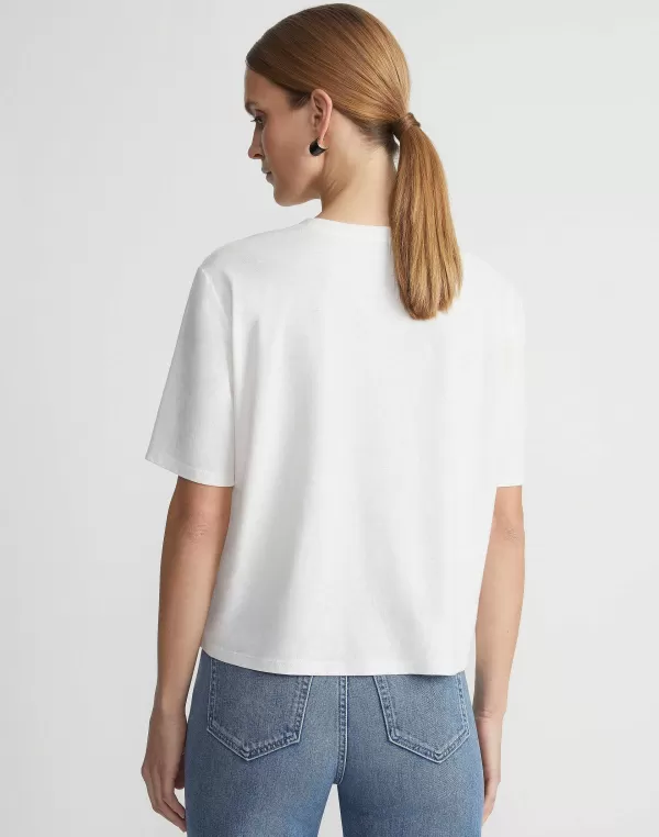 Women Lafayette 148 New York Linen-Cotton Jersey Pocket T-Shirt