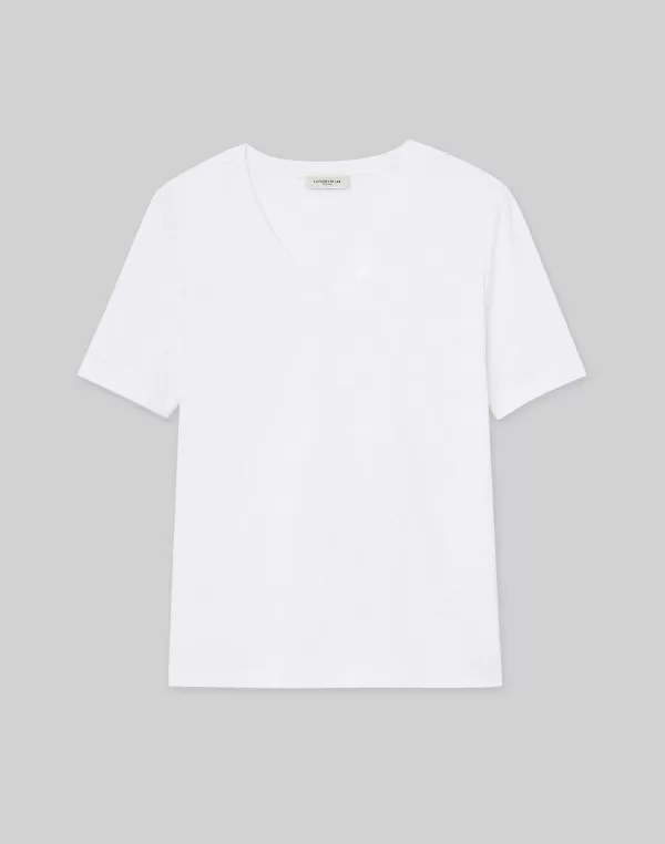 Women Lafayette 148 New York Linen-Cotton Jersey V-Neck Tee