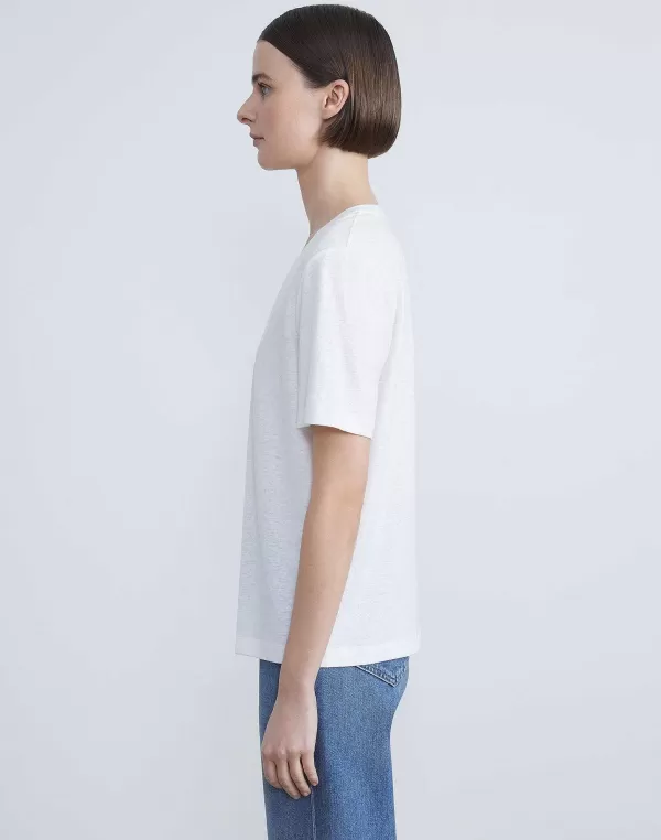 Women Lafayette 148 New York Linen-Cotton Jersey V-Neck Tee