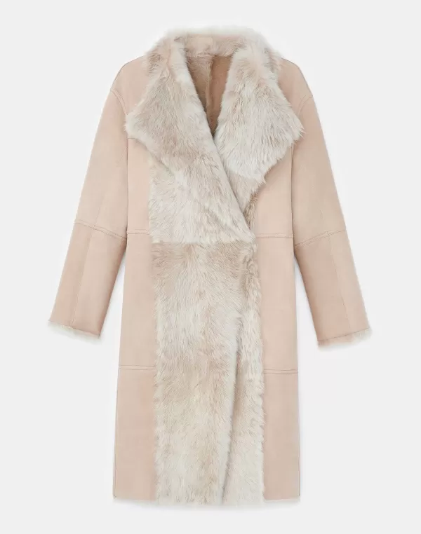 Women Lafayette 148 New York Long Hair Shearling Reversible Oversized Coat