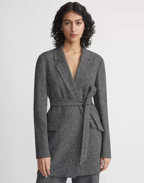 Women Lafayette 148 New York Marled Linen Basketweave Belted Blazer