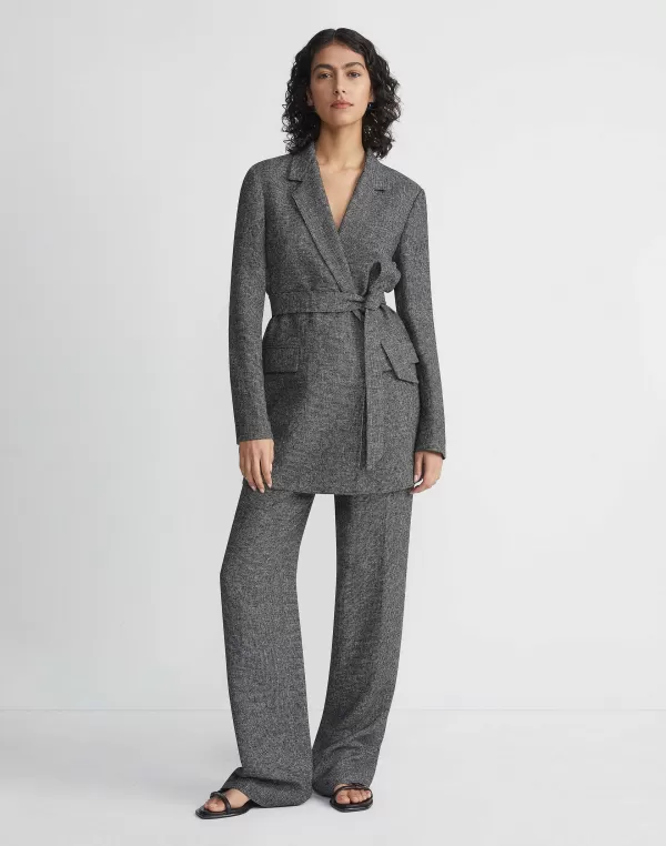 Women Lafayette 148 New York Marled Linen Basketweave Belted Blazer