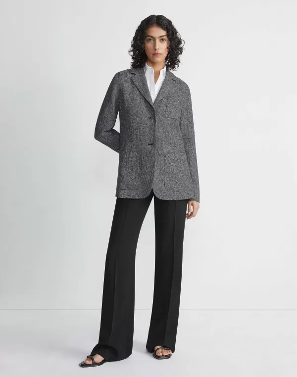 Women Lafayette 148 New York Marled Linen Basketweave Three Pocket Blazer